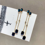 The new temperament simple alloy blue stone long earrings earrings ladies bungee fashion princess earrings all-match gift