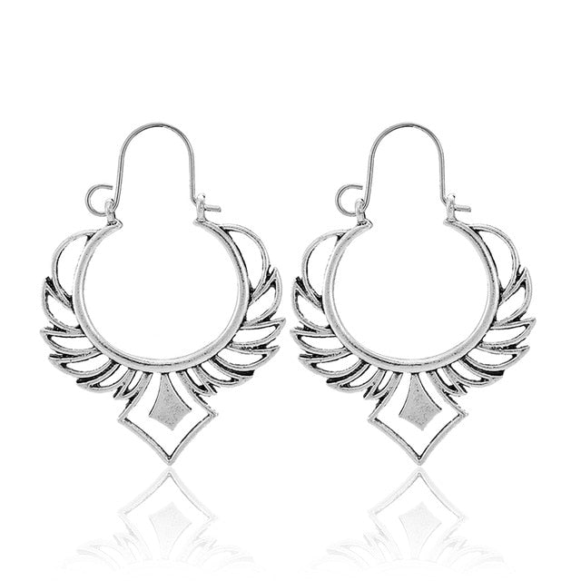 Tocona Vintage Datura Flowers Drop Earrings for Women Retro Spiral Carve Flowers Hollow Geometry Earrings Jewelry Wholesale