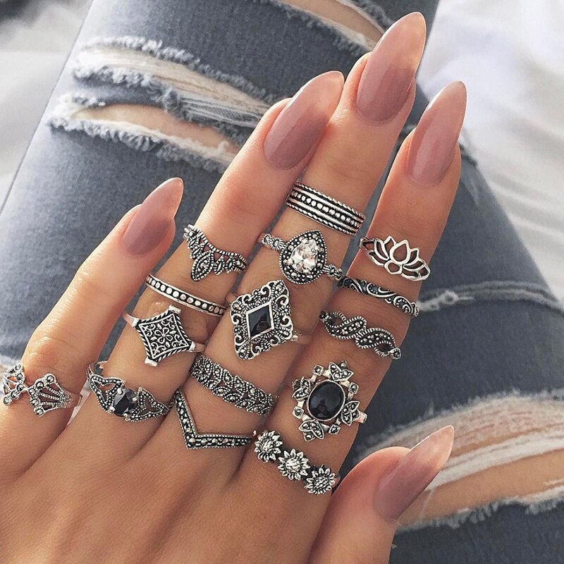 Aveuri Vintage Purple Crystal Knuckle Rings for Women Bohemian Geometric Anel Finger Ring Set Boho Party Anillos Mujer Jewellery 2023