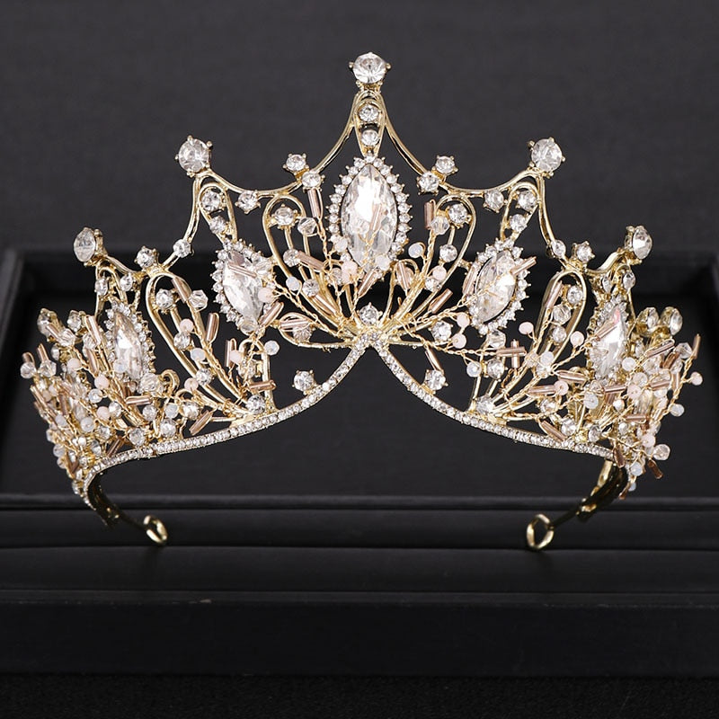 Aveuri Wedding Crown Bridal Headpiece Gold Silver Color Rhinestone Crystal Diadem Queen Crown Princess Tiaras Wedding Hair Jewelry