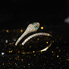 Aveuri Adjustable Rings For Women Exquisite Cute Snake Zircon Light Yellow  Gold-color Open Ring Gifts Fashion Jewelry R072