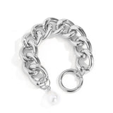 AVEURi 2023 Fashion Chain Bracelets Imitation Pearls Thick Link Chain Bracelets Bangles Women Men Bracelet Vintage Boho Jewelry