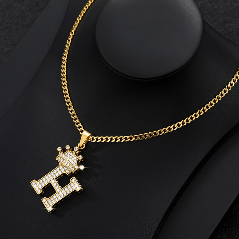 Aveuri Crown Big Letter Necklace For Women Men Initial Alphabet Charm Chain Choker Pendant 60CM Necklace Jewelry Gift Collier