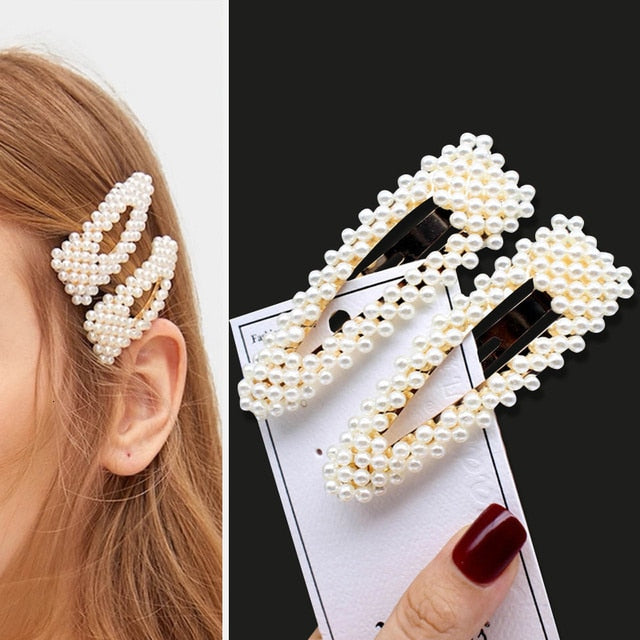 Aveuri 1 Set Geometric Flower Pearl Hair Clips for Women Acrylic Barrettes Hairgrips Hair Accessories Girls Jewelry Fashion Hair Pins