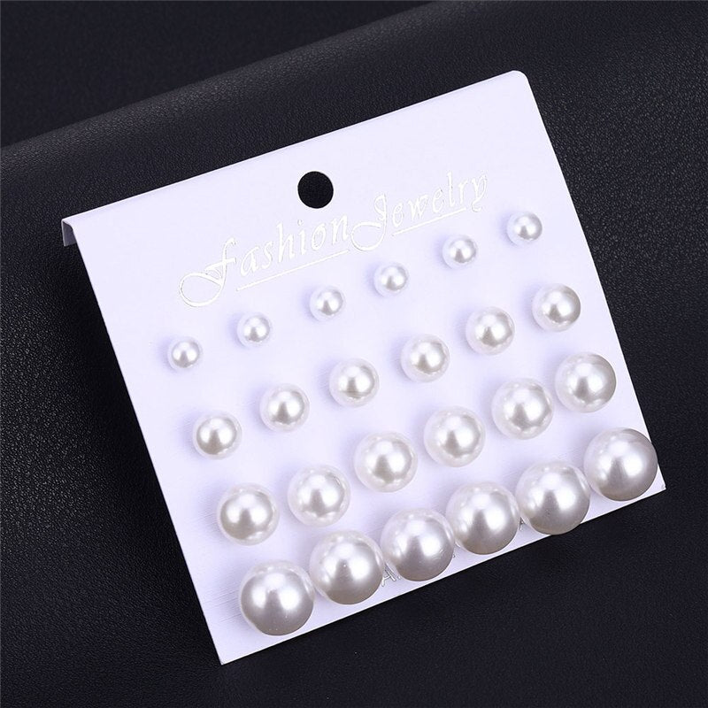 Aveuri White Simulated bead Earrings Set For Women On Ear Ball Stud Earrings Bijouteria brincos Jewelry Accessories Wholesale