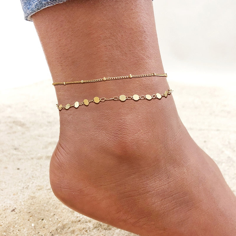 Stainless Steel Chain Anklet  for Women Girls Multi-layer Beach Ankle Bracelet Foot Link Chains Adjsutable