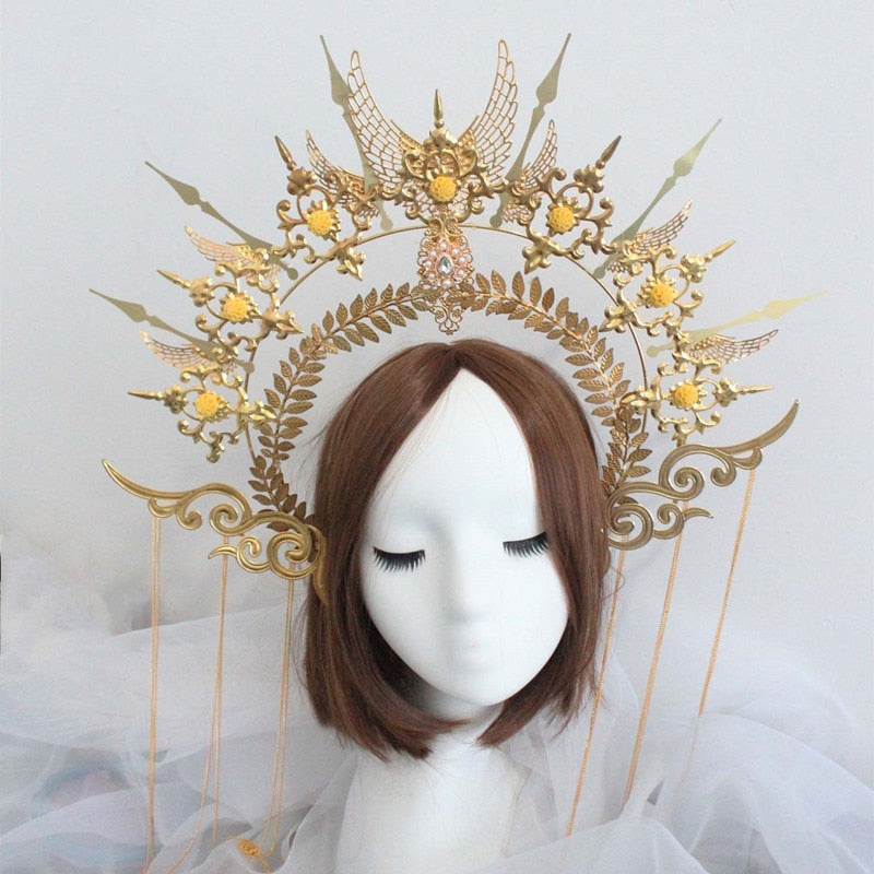 Lolita Tiara Crown Headband DIY Material Package Halloween Vintage Sun Goddess Baroque Halo Headpiece Parts