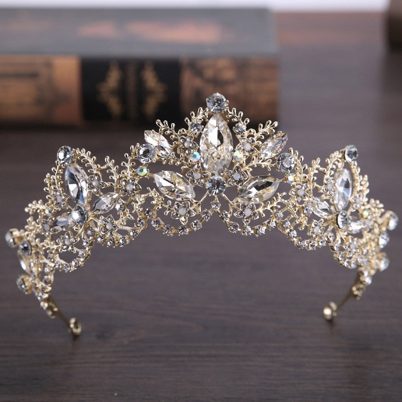 Aveuri Wedding Crown Bridal Headpiece Gold Silver Color Rhinestone Crystal Diadem Queen Crown Princess Tiaras Wedding Hair Jewelry