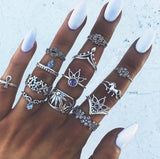 Aveuri Midi Finger Rings Set for Women Punk Elephant Flower Hollow Out Sliver Knuckle Rings Jewelry Gift