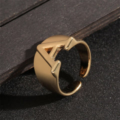 Letter Ring Women 2023 New Vintage Simple Adjustable Gold Color Hollow Opening Finger Ring For Women Jewelry Gift