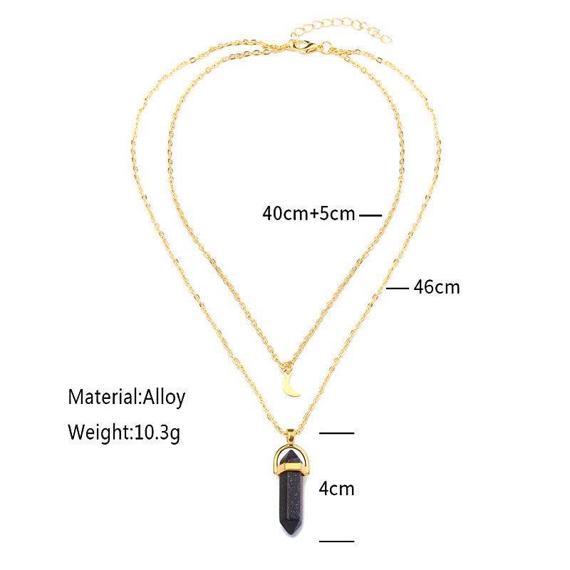 Christmas Gift Wholesale Fashion Bohemia 1 PCS Natural Stone Moon Choker Gold Color Crystal Pendant Necklace For Women Wedding Party Gift