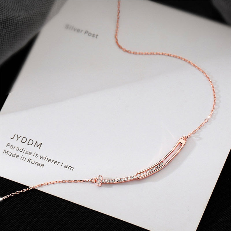 Hot Sale 925 Sterling Silver AAA Zircon Diamond Smile Necklaces Simple Design Fashion Women Jewelry Wedding Party Gift