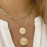 Christmas Gift EN 2023 Trendy Multilayered Coin Necklace For Women Gold Geometric Round Necklace Beads Chain Choker Necklaces Gifts Jewelry