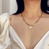 Aveuri Trendy Gold Carved Portrait Coin Pendant Necklace For Women Punk Silver Color Multilayer Chain Choker Necklace 2023 Jewelry