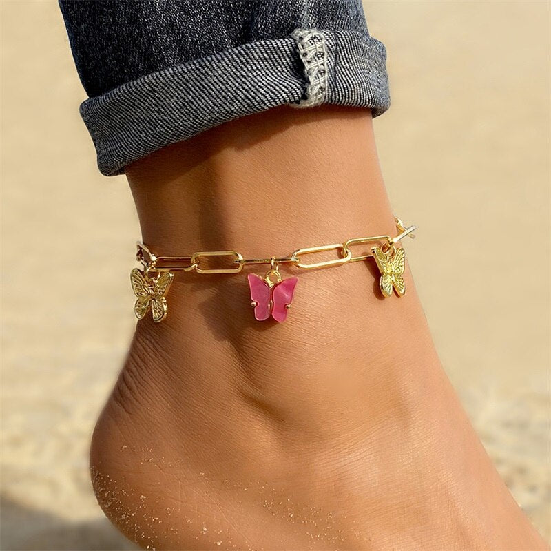 Christmas Gift EN Fashion Multilayer Cute Butterfly Anklets for Women Bohemian Simple Anklet Gold Color Chain Ankle Bracelet on Leg