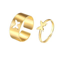 Aveuri Trendy Lover Star Moon Aircraft Cherry Dinosaur Mushroom Butterfly Rings for Women Men Couple Open Ring Set 2023 Jewelry