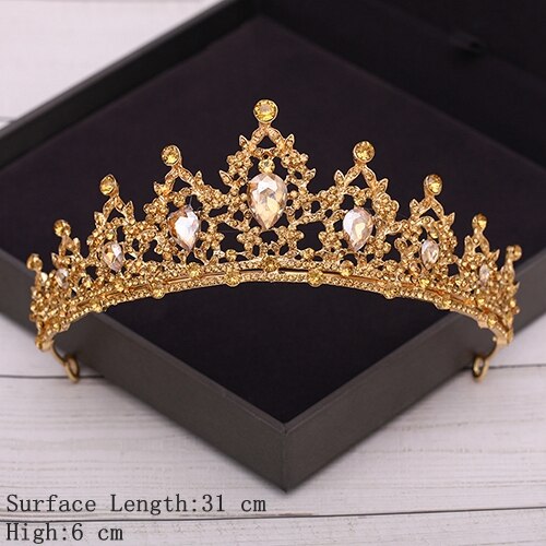 Aveuri Bridal Crown Golden Wedding Hair Accessories Rhinestone Bride Wedding Tiaras and Crowns Headpiece Diadema Hair Ornament