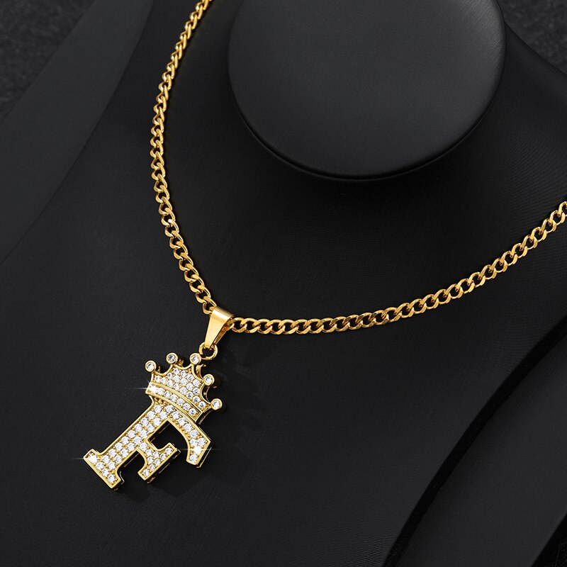 Aveuri Crown Big Letter Necklace For Women Men Initial Alphabet Charm Chain Choker Pendant 60CM Necklace Jewelry Gift Collier