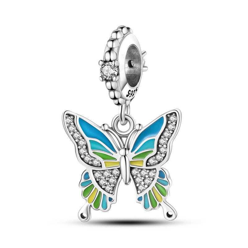 Fits Original Pandach Bracelets Silver Color Pavé Butterfly Charms Women Silver Color Pendant Diy Jewelry 2023 New
