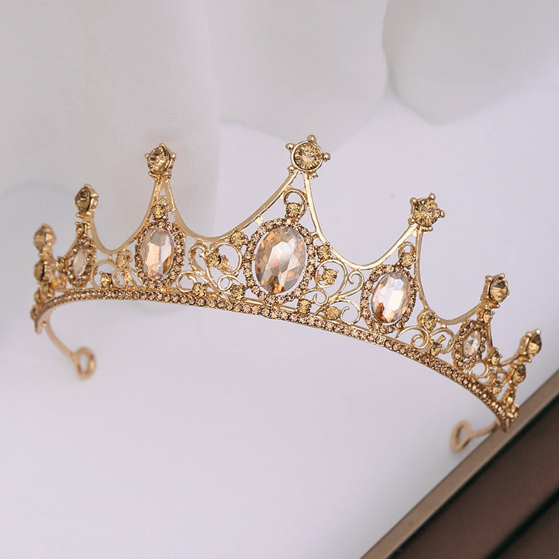 Aveuri Back to school Ailibride Champagne Wedding Crown Hair Accessories Rhinestone Bride Headdress Crown Queen Tiara Crown Bridal Hair Jewelry
