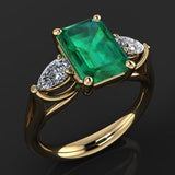 Aveuri Gold Ring for Females 14k Gold color Jewelry Green Emerald Ring for Women Bague Diamant Bizuteria De Pure Emerald Gemstone