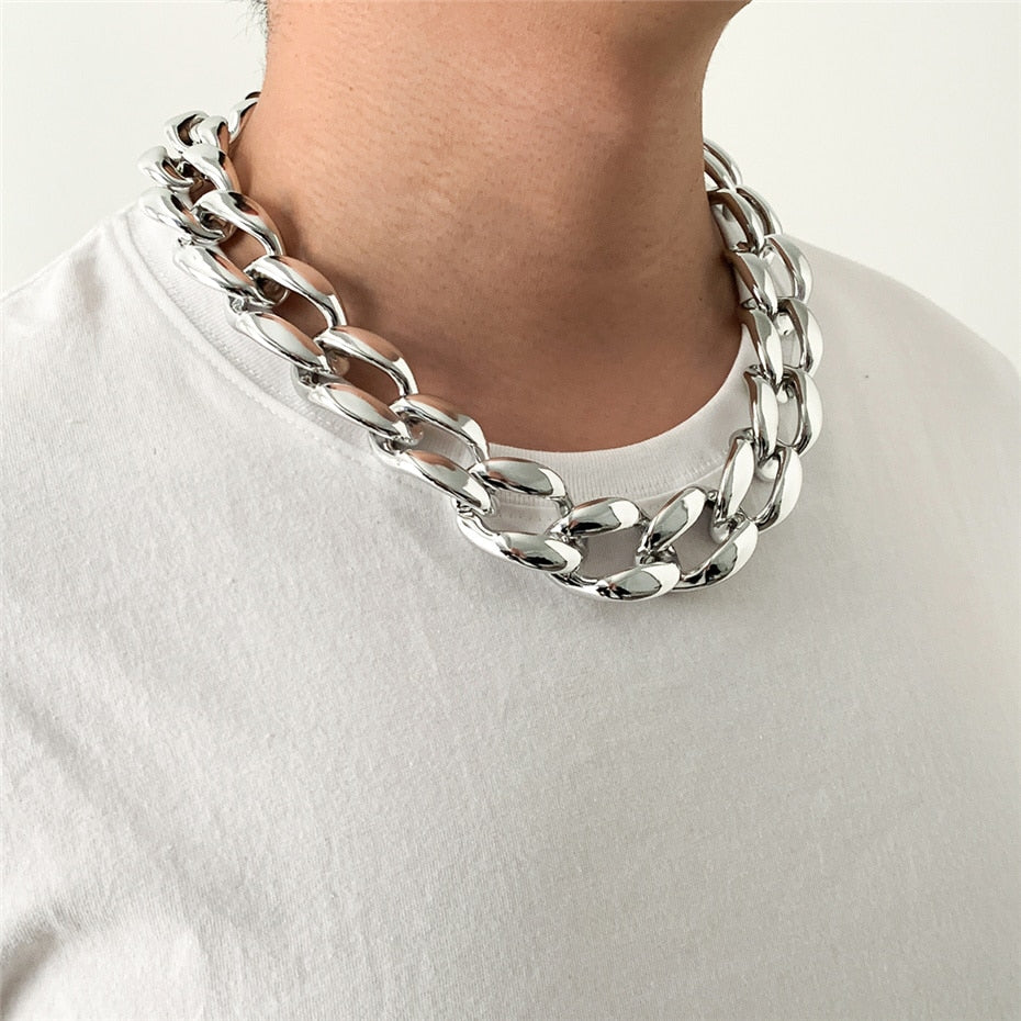 Aveuri  Exaggerated Acrylic CCB Big Choker Necklace For Women Steampunk Men Rock Chunky Thick Chain On The Neck Goth Jewelry