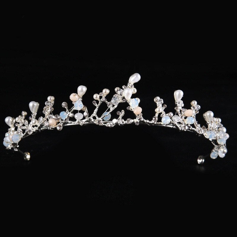 Aveuri Christmas Gift Luxury Silver Color Rhinestone Wedding Tiara Crown Pearl Queen Diadem Bride Crown Headpiece Wedding Hair Accessories Tiara