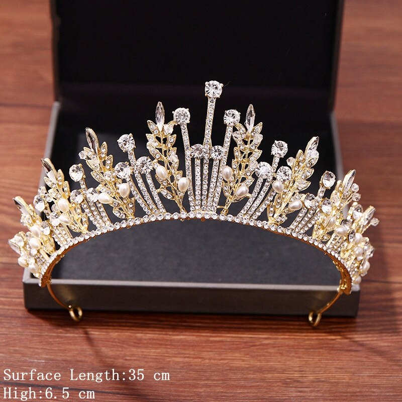 Aveuri Vintage Baroque Queen Tiara Diadem Gold Wedding Crystal Rhinestone Crown Tiaras Bridal Hair Jewelry Wedding Hair Accessories fx0523