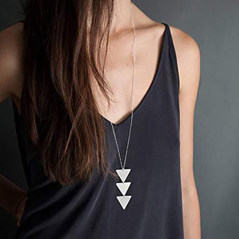 Christmas Gift NEW Triangle Necklace for Women Vintage Simple Geometric Pendant Female Sweater Chain Long Necklaces Jewelry Gift Collier Femme