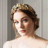 Aveuri Back to school Vintage Gold Leaf Tiara Crown Bridal Headpiece Head Jewelry Women Hairband Bridal Wedding Hair Jewelry Queen Party Accessories