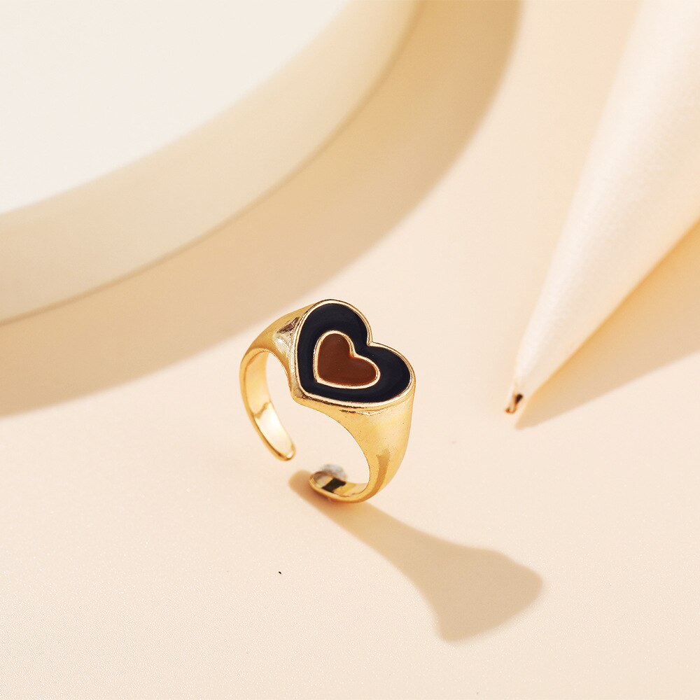 Love Heart Print Rings for Women Girl