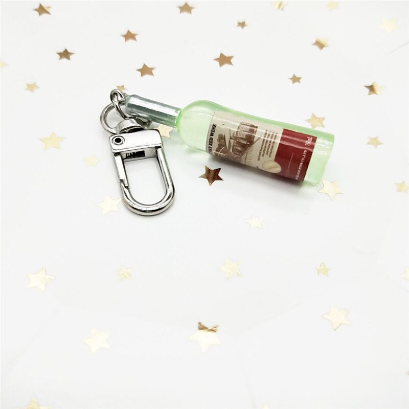 Aveuri Simple Funny Imitation Wine Bottle Keychain Fashion Tiny Earphone Cover Pendant Bag Accessory Key Chain Best Friend Gift Jewelry