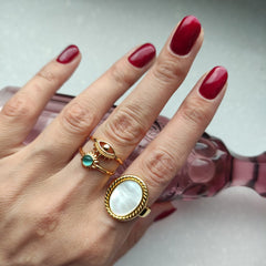 Vintage Opal Rings For Women Stainless Steel Sun Rings Moonstone Ring Accessories Jewelry Gift Best Friend Mom Bijoux Size 7