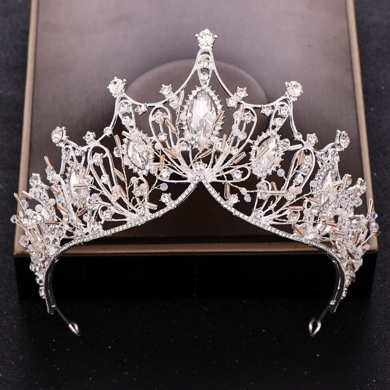 Aveuri Wedding Crown Bridal Headpiece Gold Silver Color Rhinestone Crystal Diadem Queen Crown Princess Tiaras Wedding Hair Jewelry