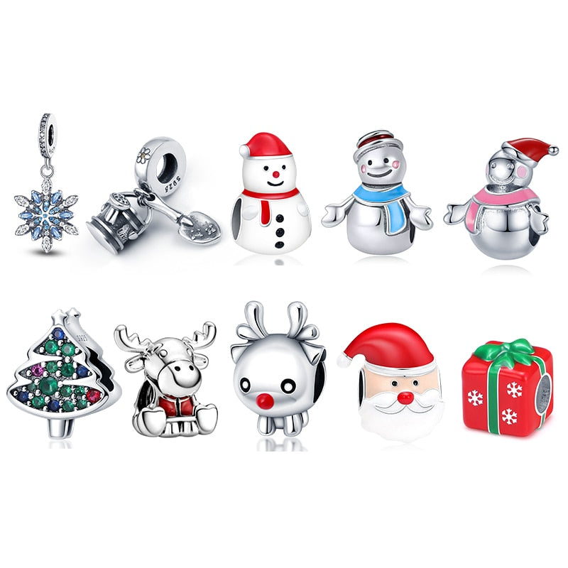 Silver Color Christmas Series Charms Beads Fits Pandach 925 Original Bracelet For Women Silver Color Pendant Beads Diy Jewelry