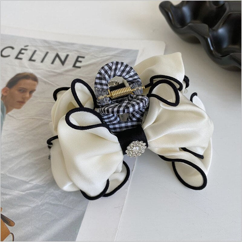 High-end bow Hair Claw Fashion Hair Accessories Women Lattice Rhinestone Back Head Clip Lazy Hairpin Cute Boutique Headwear New