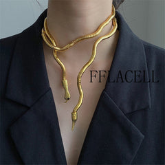 Aveuri 2023 New Gothic Metal Cool Gold Silver Color Winding Snake Necklace For Women And Men Jewelry