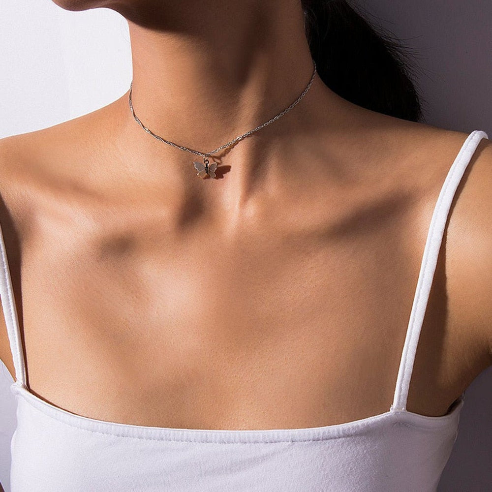 LATS Butterfly Choker Necklace For Women Gold color Chain Statement Collar Female Chocker Best Shining Jewelry Party 2023 New