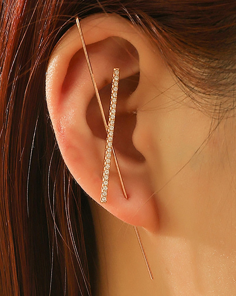 LATS Long Wrap Crawler Hook Earrings Fashion Lightning Crystal Stud Earrings Climber Earrings Piercing Jewelry for Women Gifts