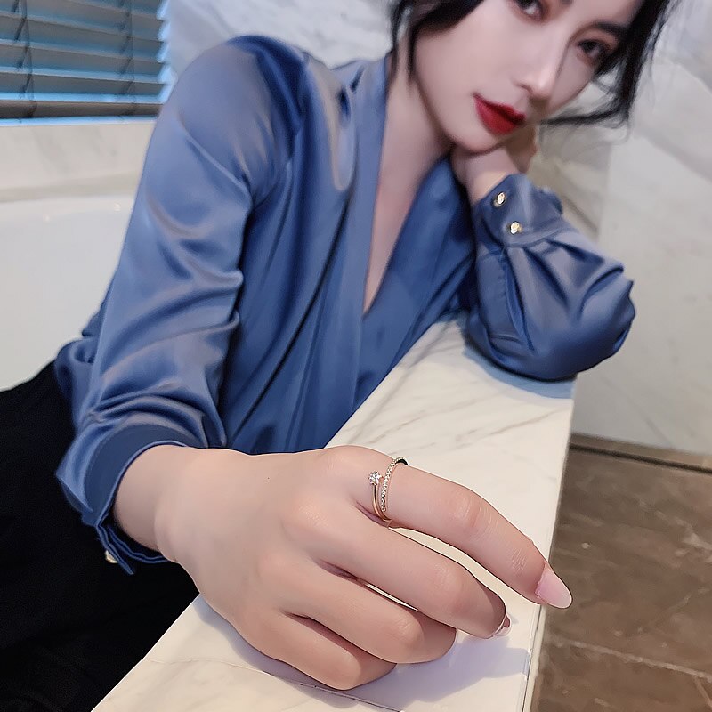 Christmas Gift Minimalist Exquisite Zircon Gold Star Opening Rings For Woman Fashion Korean Jewelry Luxury Wedding Party Unusual Girl's Rings