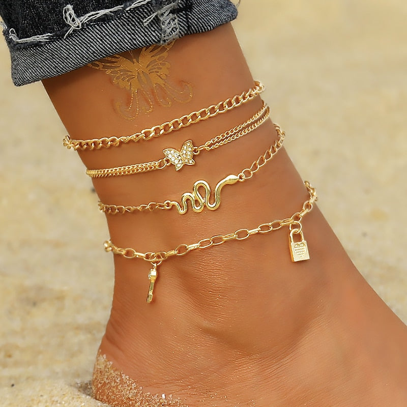 Aveuri Bohemia Chain Anklets for Women Foot Accessories 2023 Summer Beach Barefoot Sandals Bracelet ankle on the leg Female