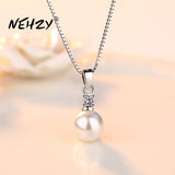 Christmas Gift  sterling silver new ladies fashion jewelry high quality crystal zircon pearl round pendant necklace length 45CM
