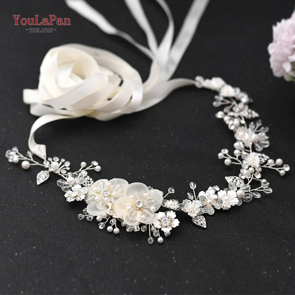 Aveuri SH275 Bridal Belt Silver Rhinestone Sash Belt For Wedding Dress Belts Girls Pearl Belts Bridesmaid Flower Bridal Belt