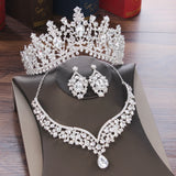 Aveuri 2023 Back To School Baroque Crystal Water Drop Bridal Jewelry Sets Rhinestone Tiaras Crown Necklace Earrings for Bride Wedding Dubai Jewelry Set
