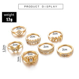 Aveuri 7pcs/sets Bohemian Gold Rings for Women Lovely Butterfly Carving Flowers Shiny Stone Wedding Rings 9073