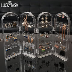 Christmas Gift Clear 120/180/240/360 holes Plastic Earrings Studs Display Rack Folding Screen Earring Jewelry Display Holder Storage For Stud