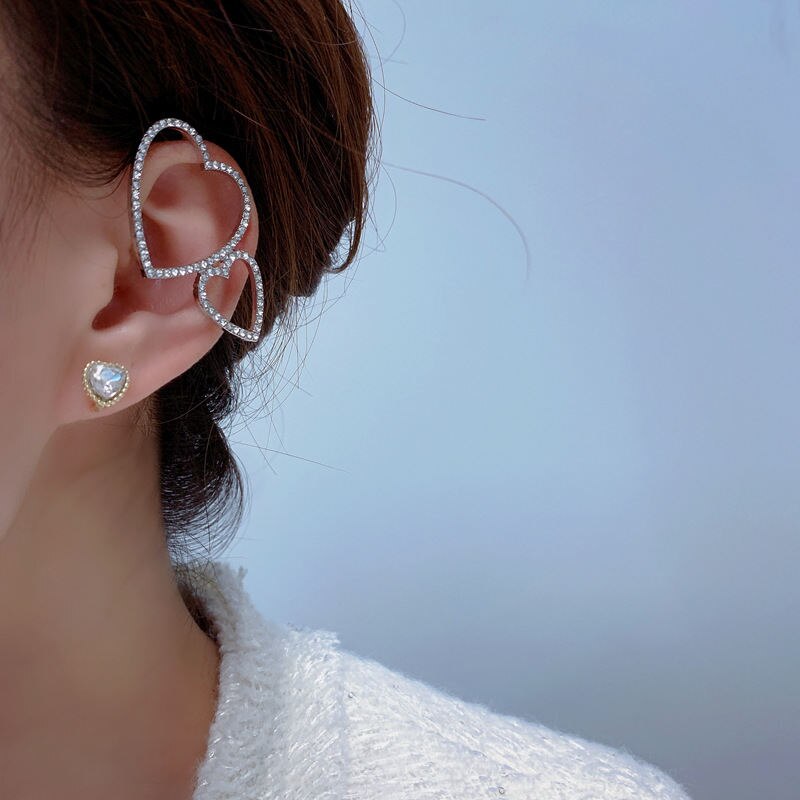 Aveuri 2022 Geometric Korean Heart Ear Clip Women Helix Cartilage Conch Zircon Fake Piercing Cuff Earring Wrap Earring Wedding Jewelry New