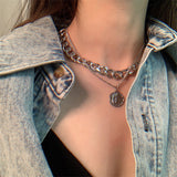 LATS Gold color necklace hip-hop sweater chain love pendant sweater chain long multi-layer necklaces for women Fashion Jewelry