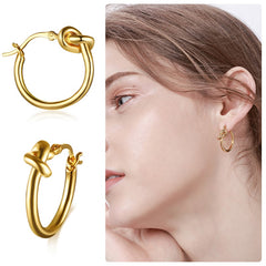 Small Knoted Hoop Earrings for Women Girls Charm Stainless Steel Gold Color Dainty Circle Ears Jewelry