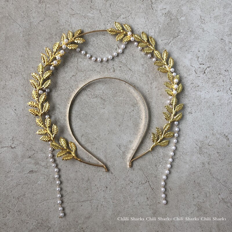 Halloween Olive Branch Halo Crown Holy Virgin Golden Alloy Headwear Goddess Headband Hair accessory